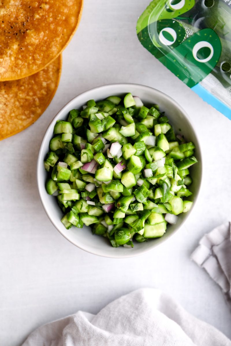 bowl of cucumber pico de gallo