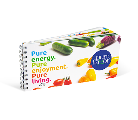 The Pure Flavor StoryBook. The title reads, 'Pure energy. Pure enjoyment. Pure living. 2018'