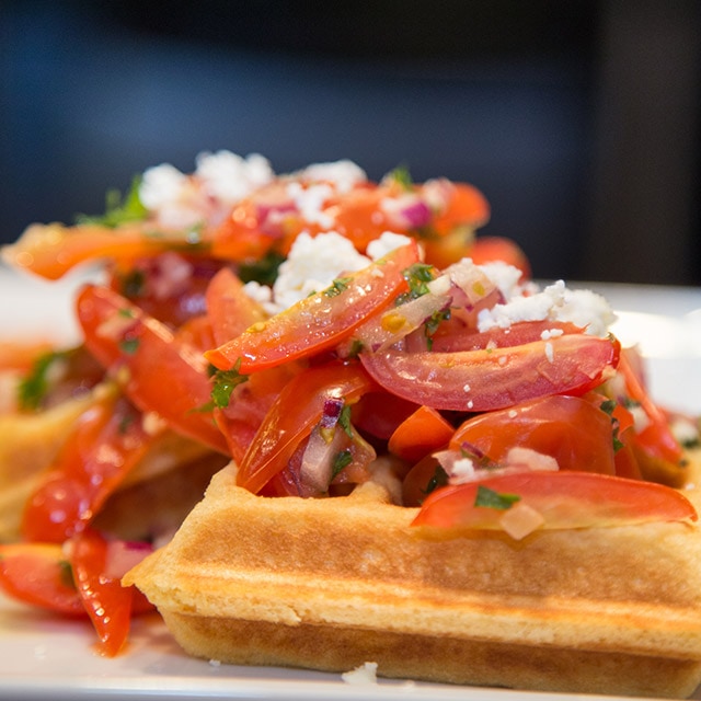 Bruchetta on waffles dish