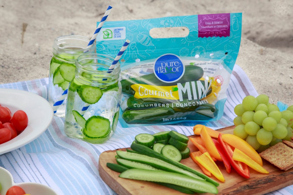 Mini cucumbers in towel at the beach