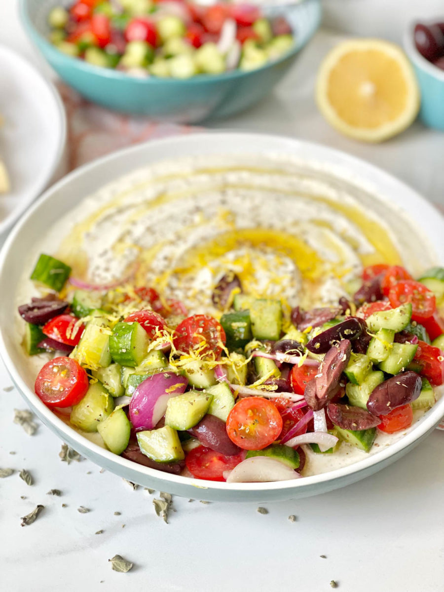 final bowl of cucumber feta salad