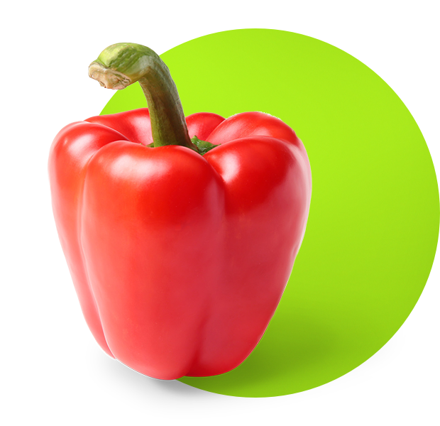 Pure Flavor red Sweet Bell Pepper on a green circle
