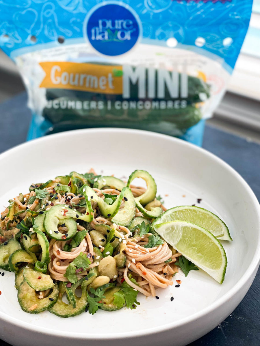 Cucumber and soba salad with a mini cucumber pack