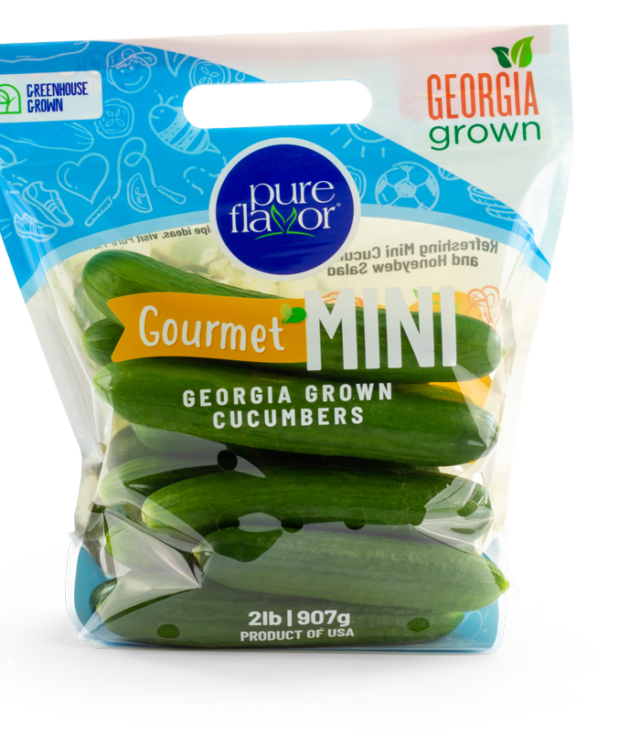 2lb clear bag of Pure Flavor Georgia Grown Mini Cucumbers