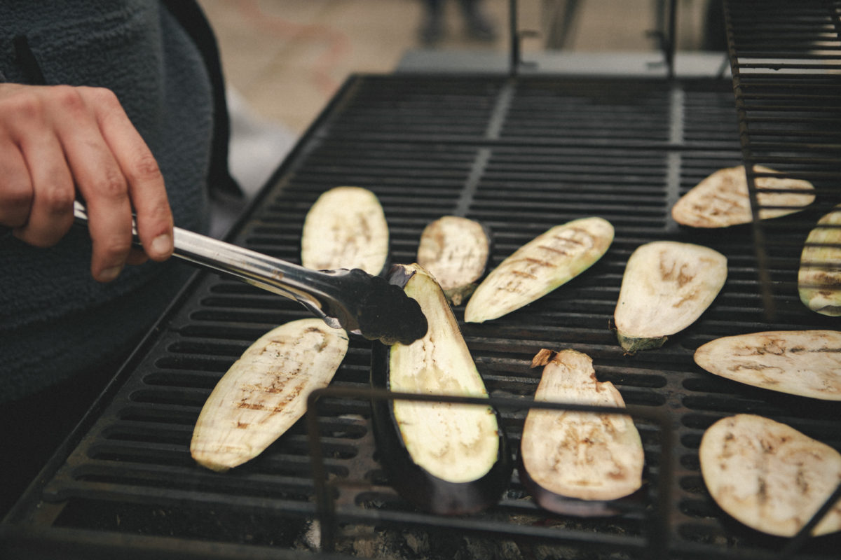 Grilling baby eggplants