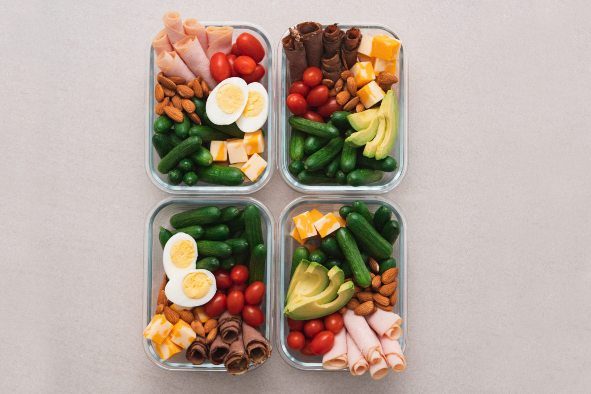 4 Meal prep containers with healthy snacks
