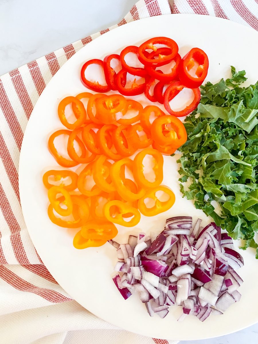 chopped ingredients for taco breakfast casserole