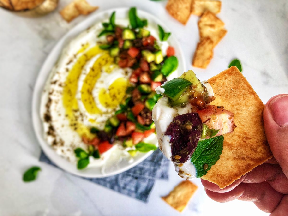 Cucumber Labneh in bowl