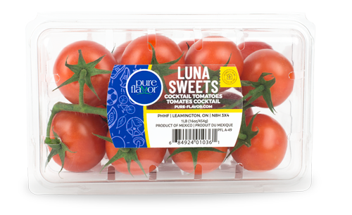 1lb clear container of Luna Sweets Cocktail Tomatoes