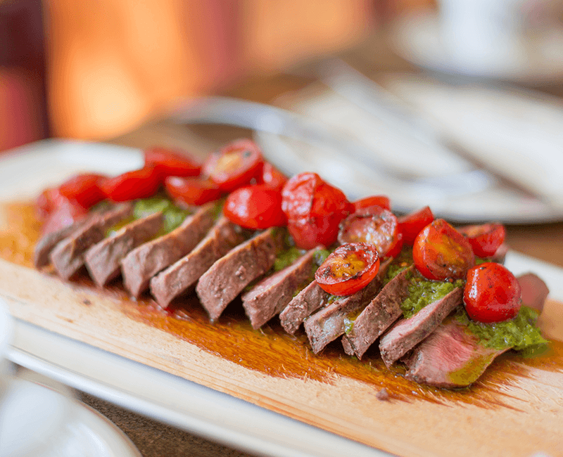 Flat Iron Steak with Roasted Cherry Tomatoes On-the-Vine