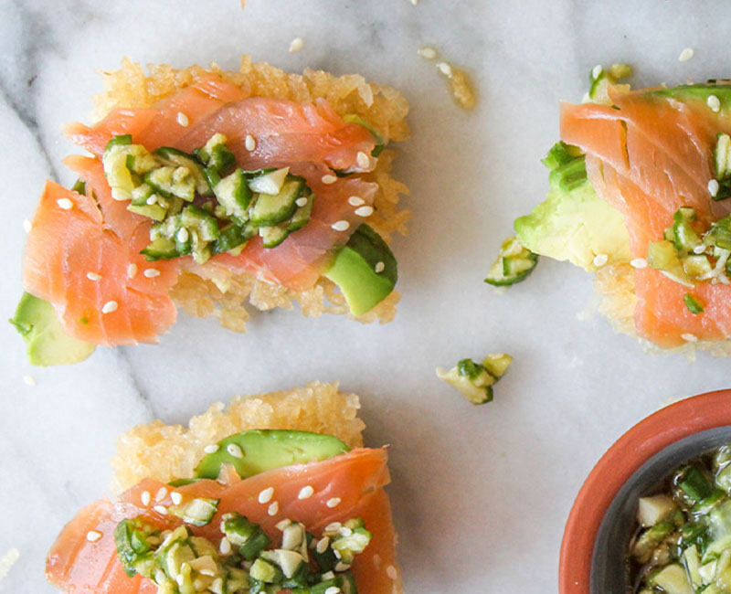 Cucumber Salsa on Crispy Rice