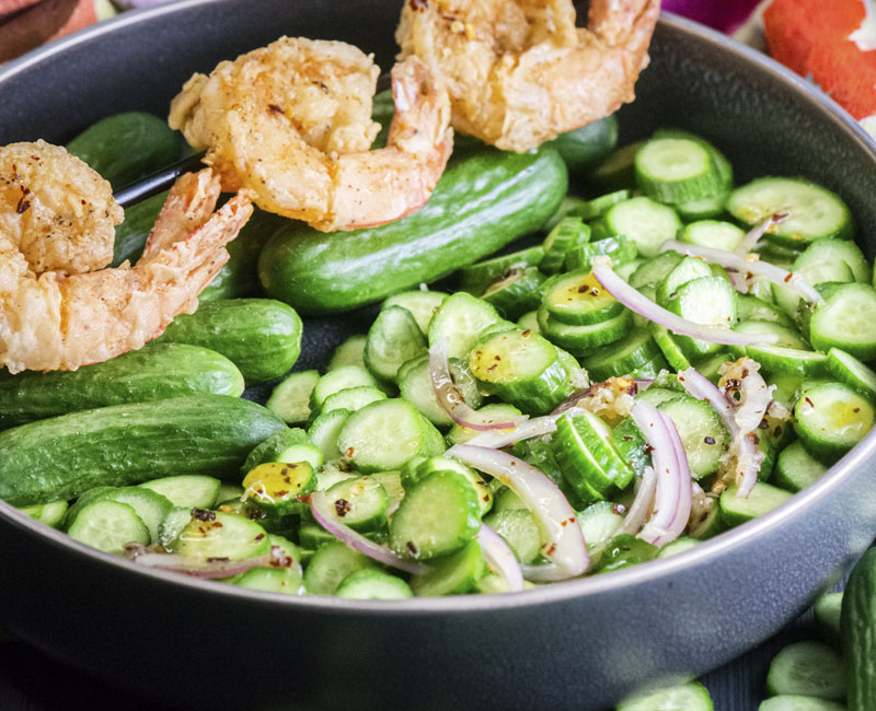 Fried Shrimp and Cucumber Salad