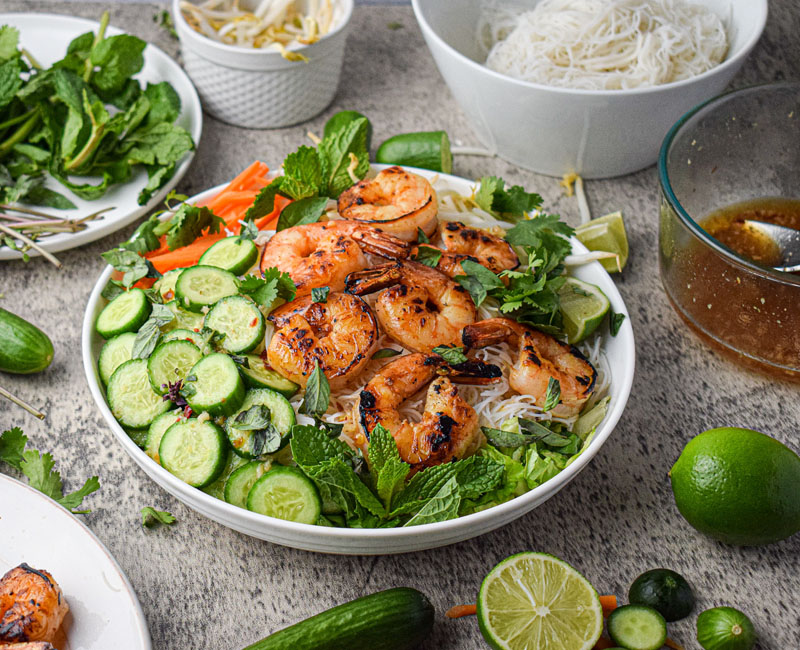 Spicy Shrimp Cucumber Noodle Bowl