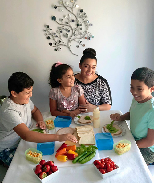 Family getting ready for school