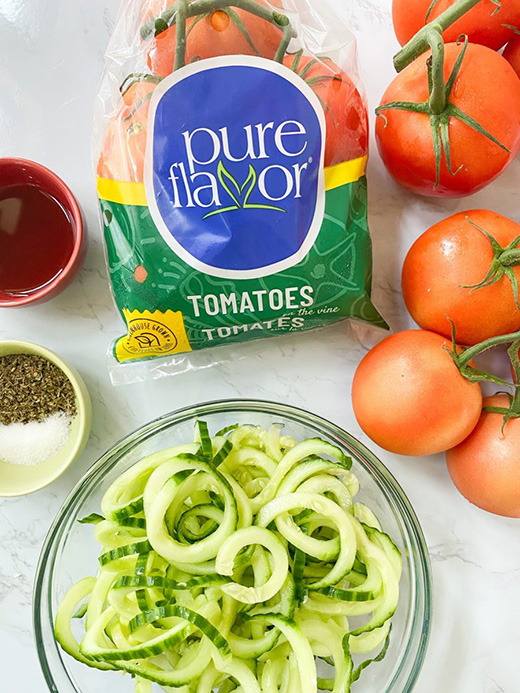 bowl of spiralized cucumber noodles