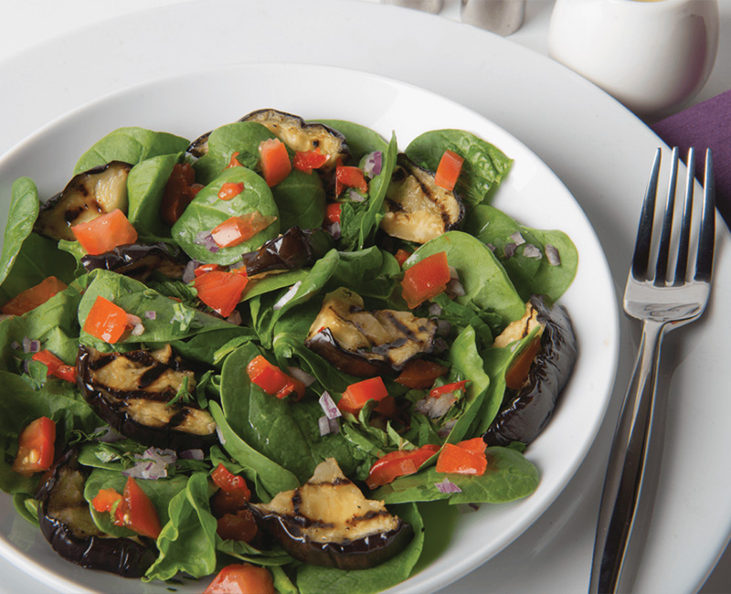 Grilled Eggplant and Spinach Salad