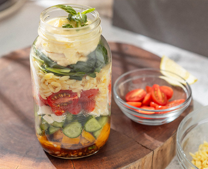 Marinated Tomato Feta Orzo Salad Jars