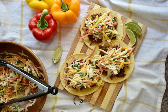 Beef Brisket Tacos with Pepper Slaw