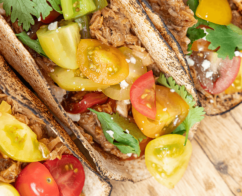 Pulled Pork Tacos with Sangria Tomatoes