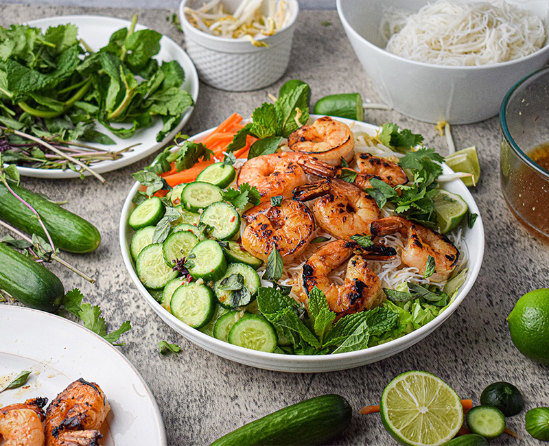 Spicy Shrimp Cucumber Noodle Bowls