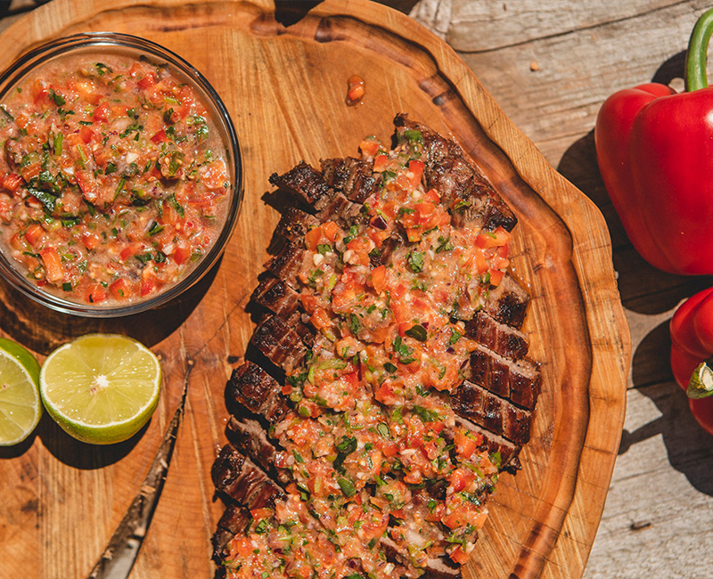 Steak with Chimichurri Rojo Sauce