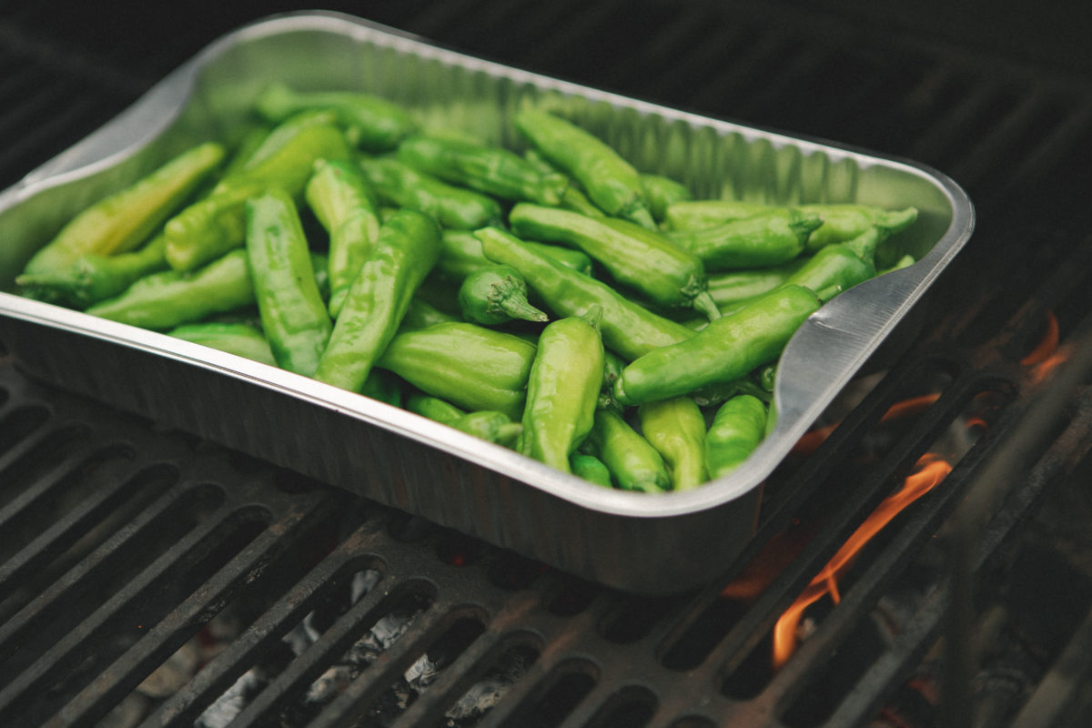 Shishito Peppers in grilling BBQ