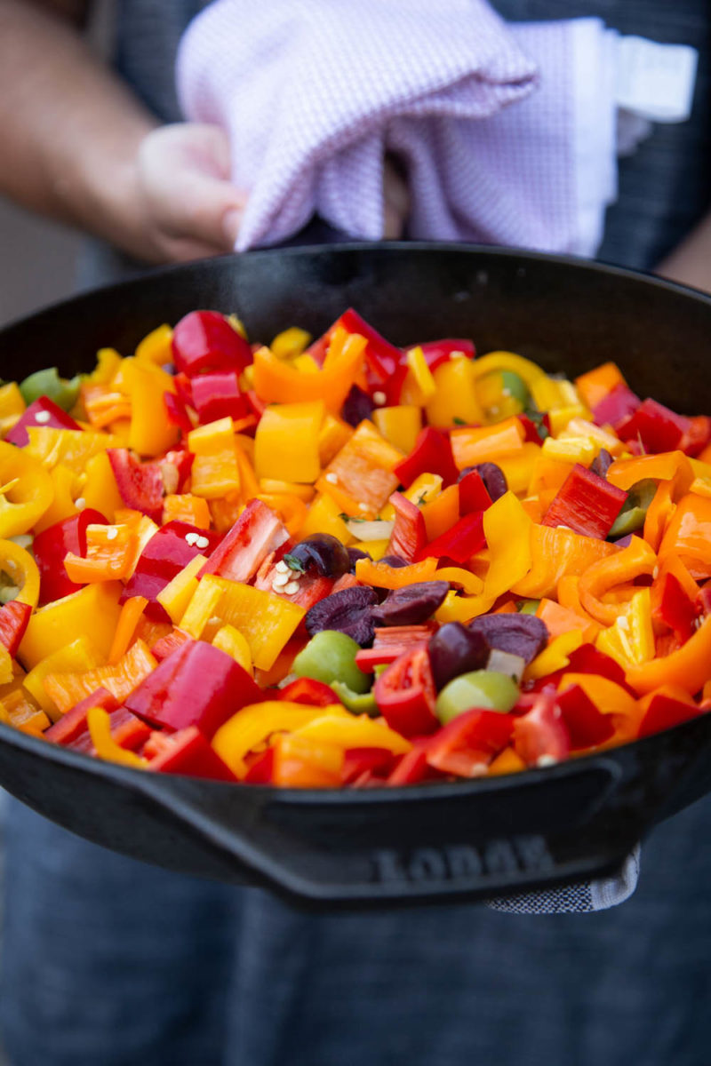 Sweet bell peppers in pan