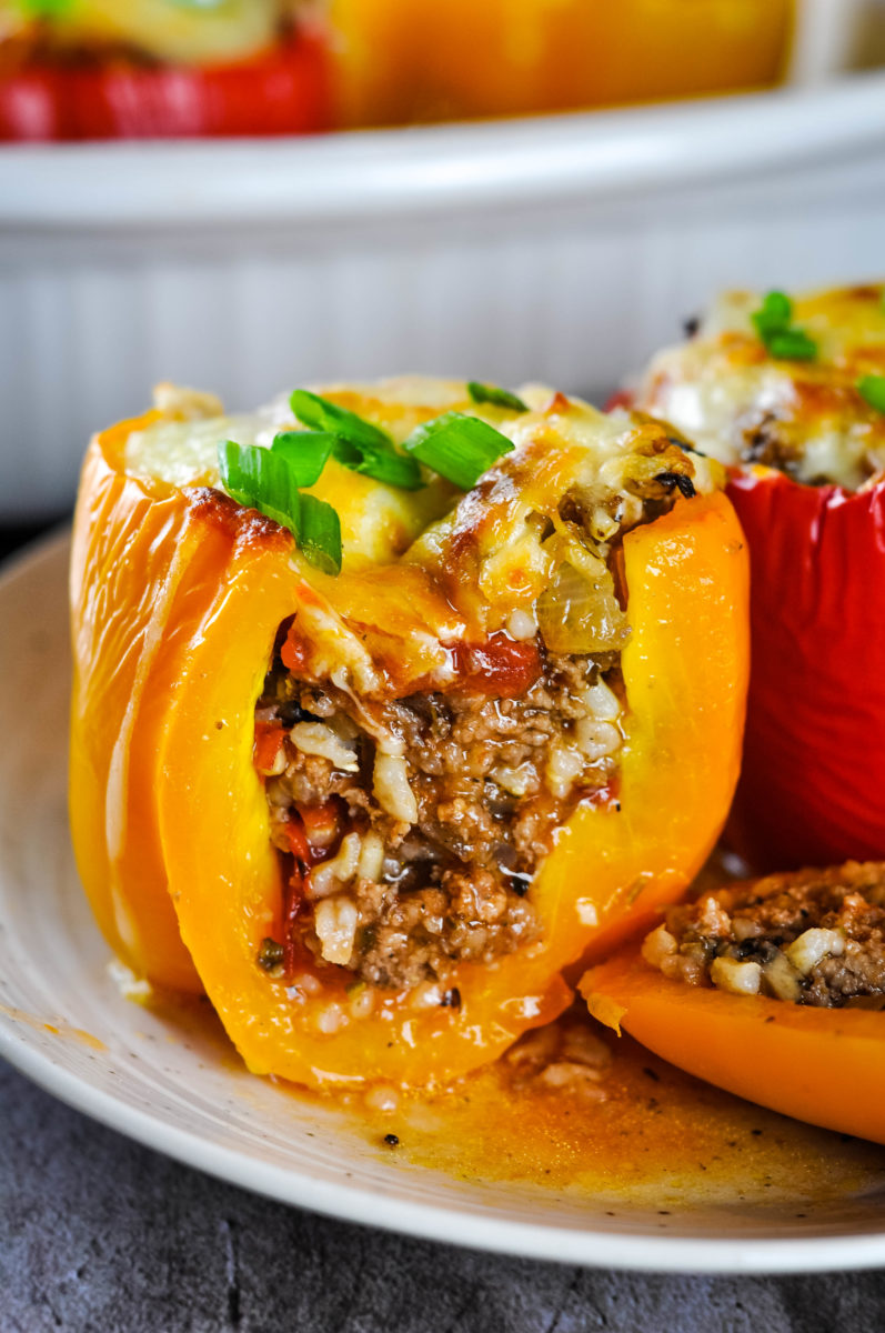 stuffed bell pepper cooked and sliced down the side
